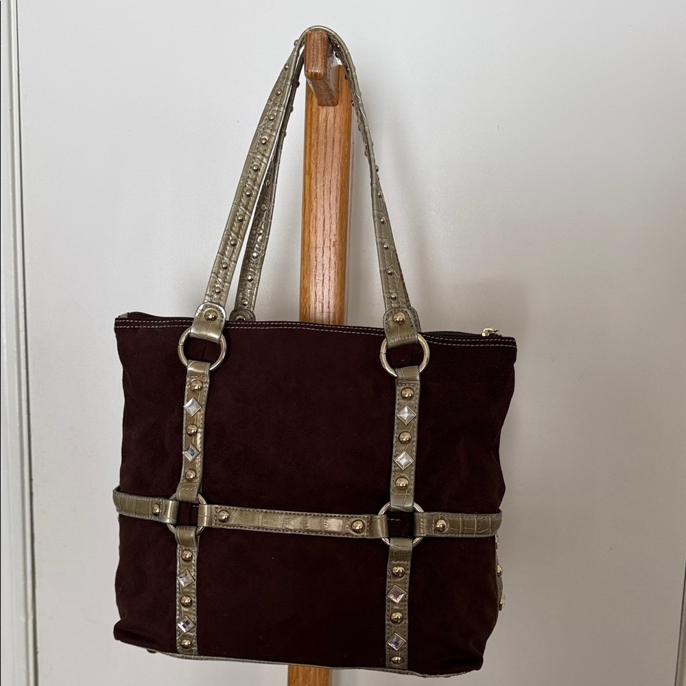 Kathy Van Zeeland Brown Bronze Embellished Shoulder Tote with Charms! - Picture 2 of 15